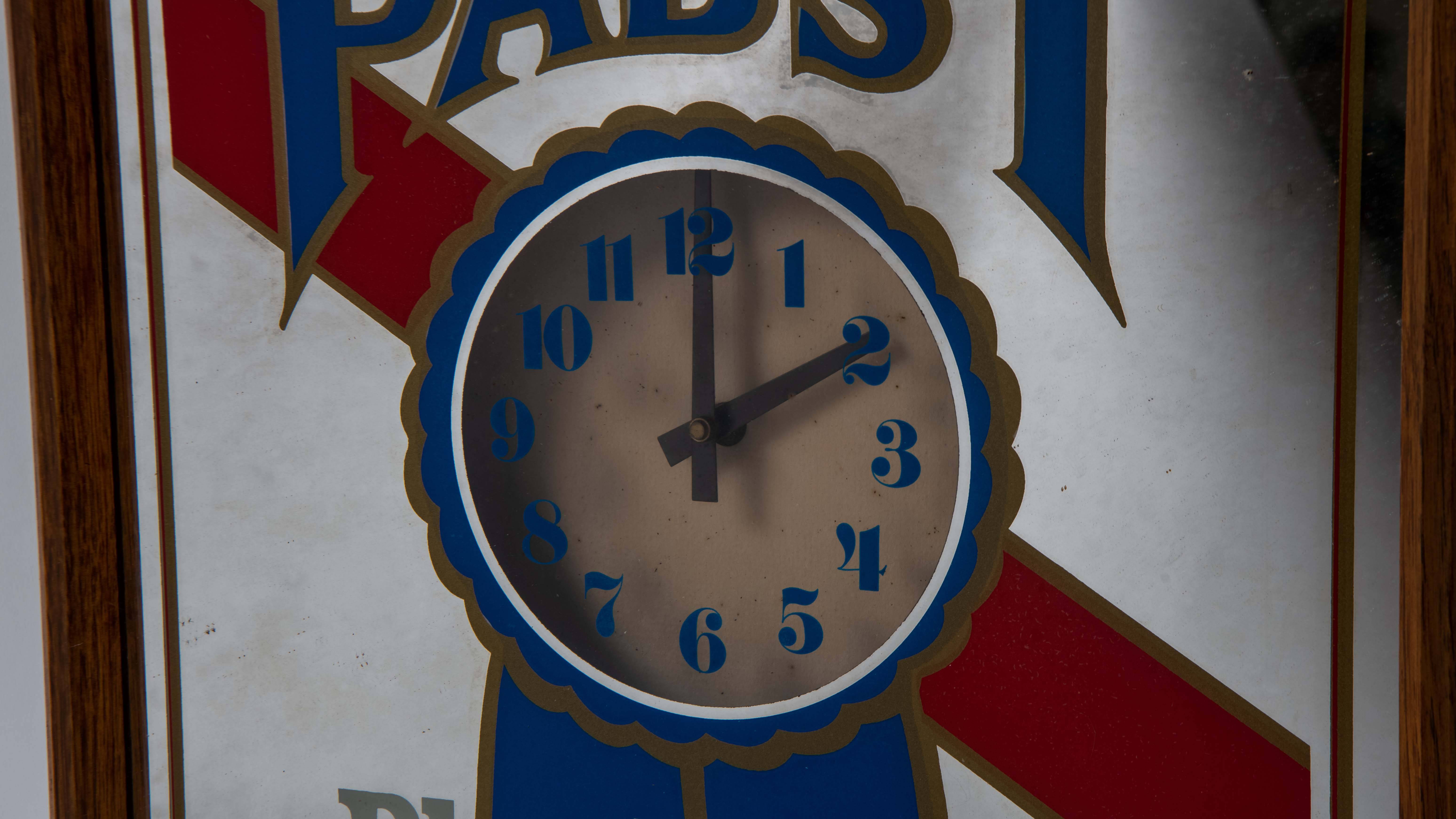 Pabst Blue Ribbon Single-Sided Mirror Clock Advertisement Auction