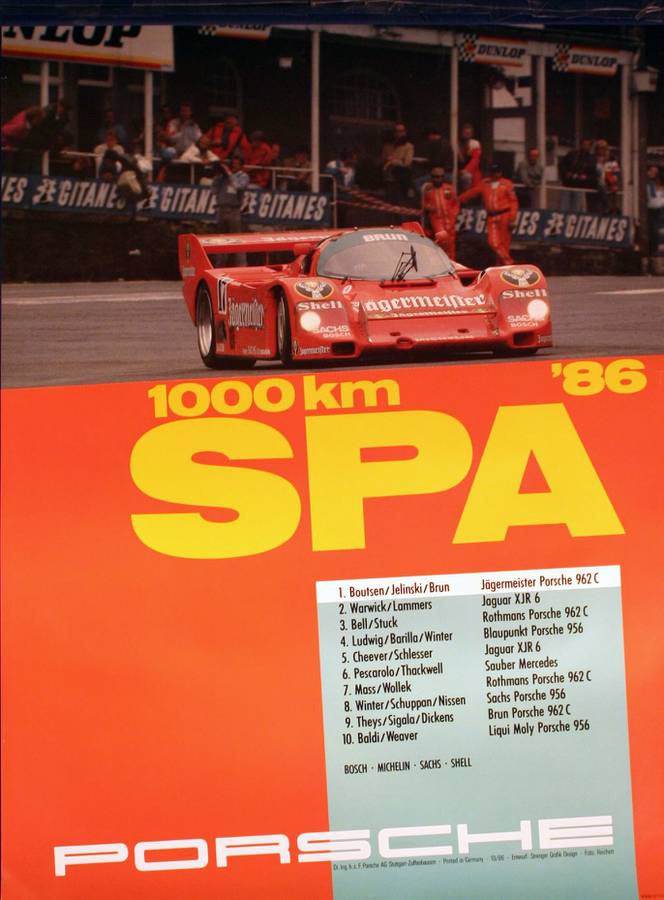 Porsche 962C Jagermeister, 1986 1000KM SPA, Drivers Boutsen/Jelinski, Brun  Racing
