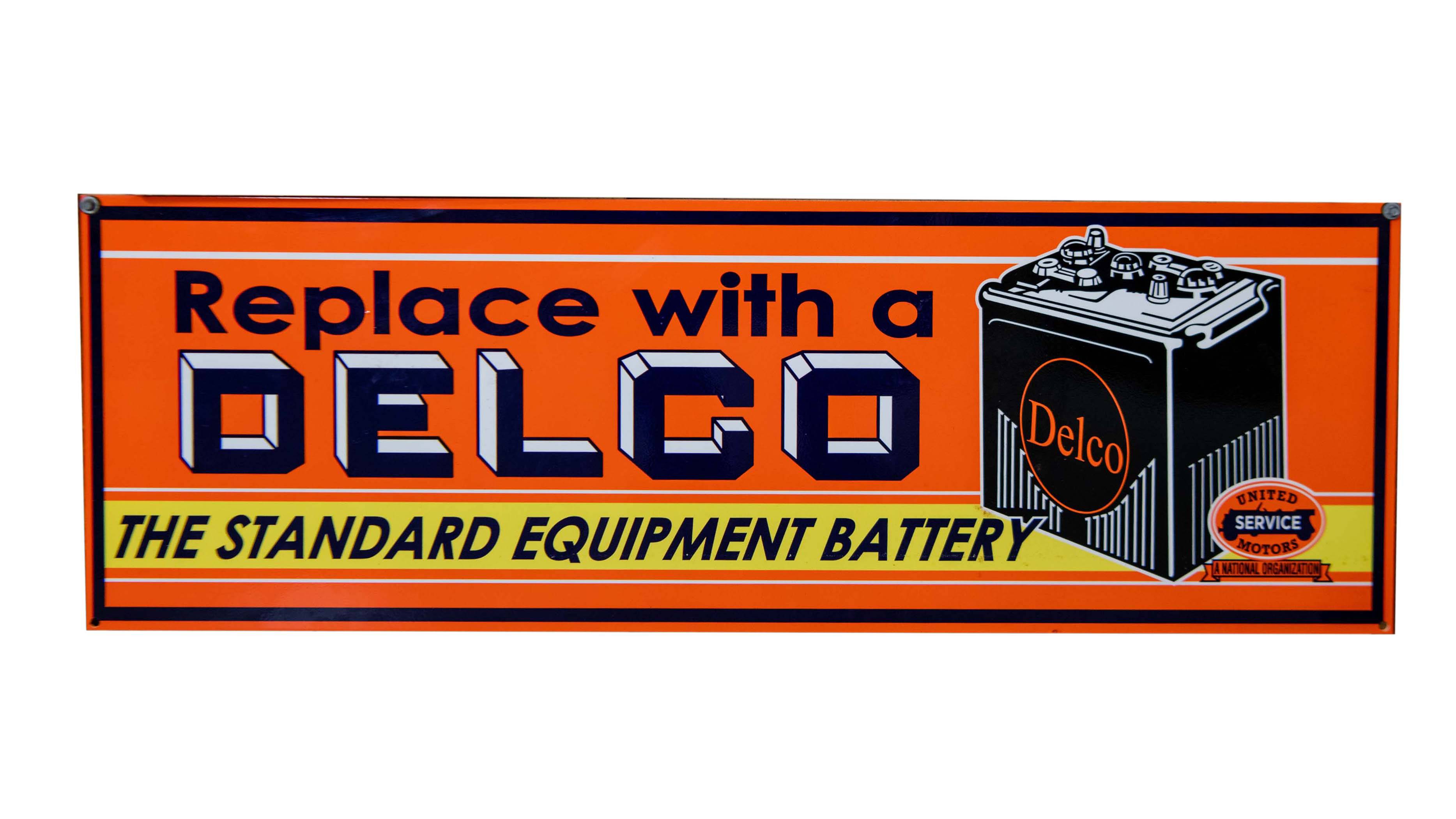 Delco Battery Single-Sided Tin Sign Auction | Mecum On Time