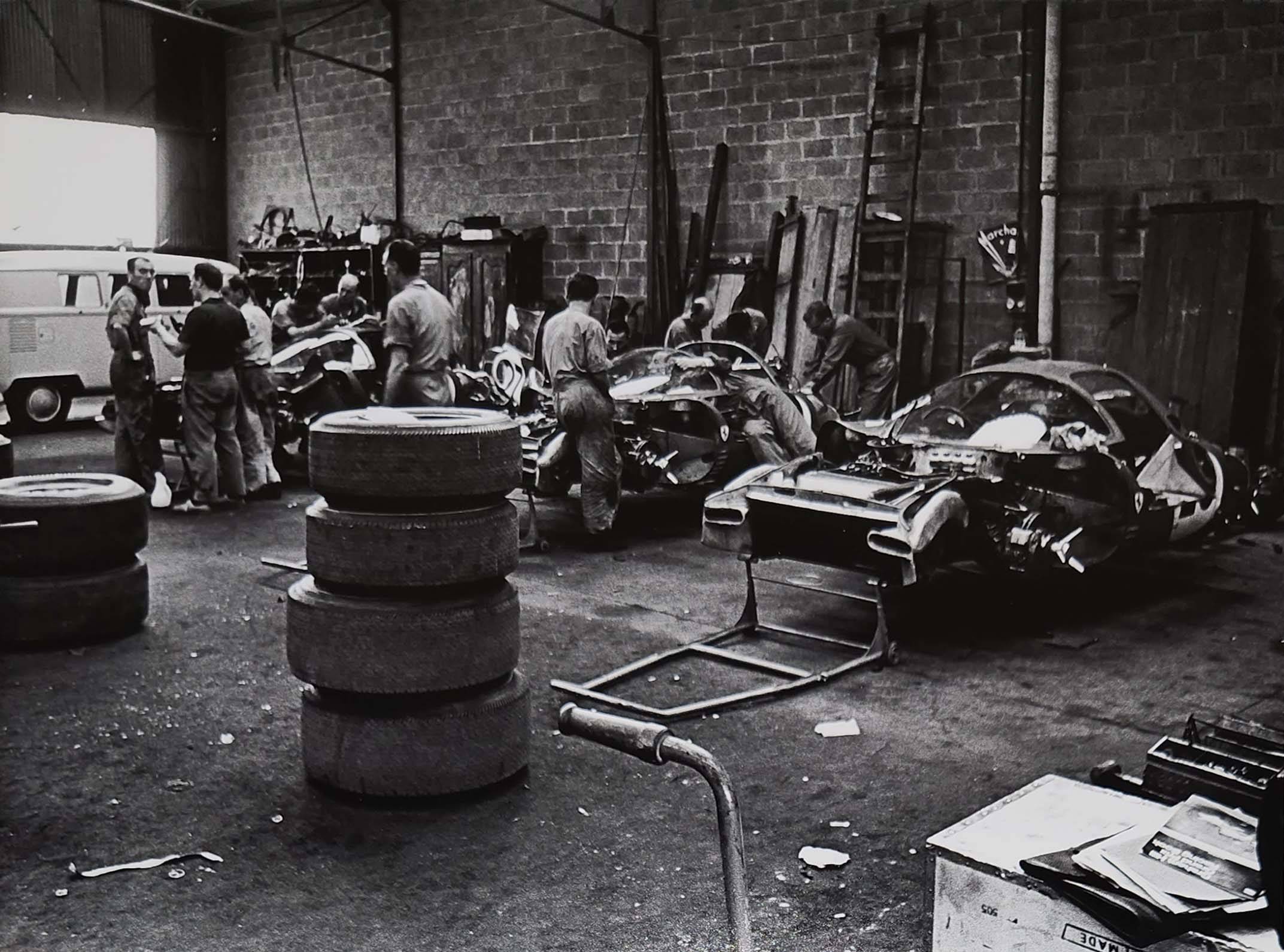 1966 Le Mans Ferrari Mechanic Garage Scene: Dave Friedman Original  Photograph