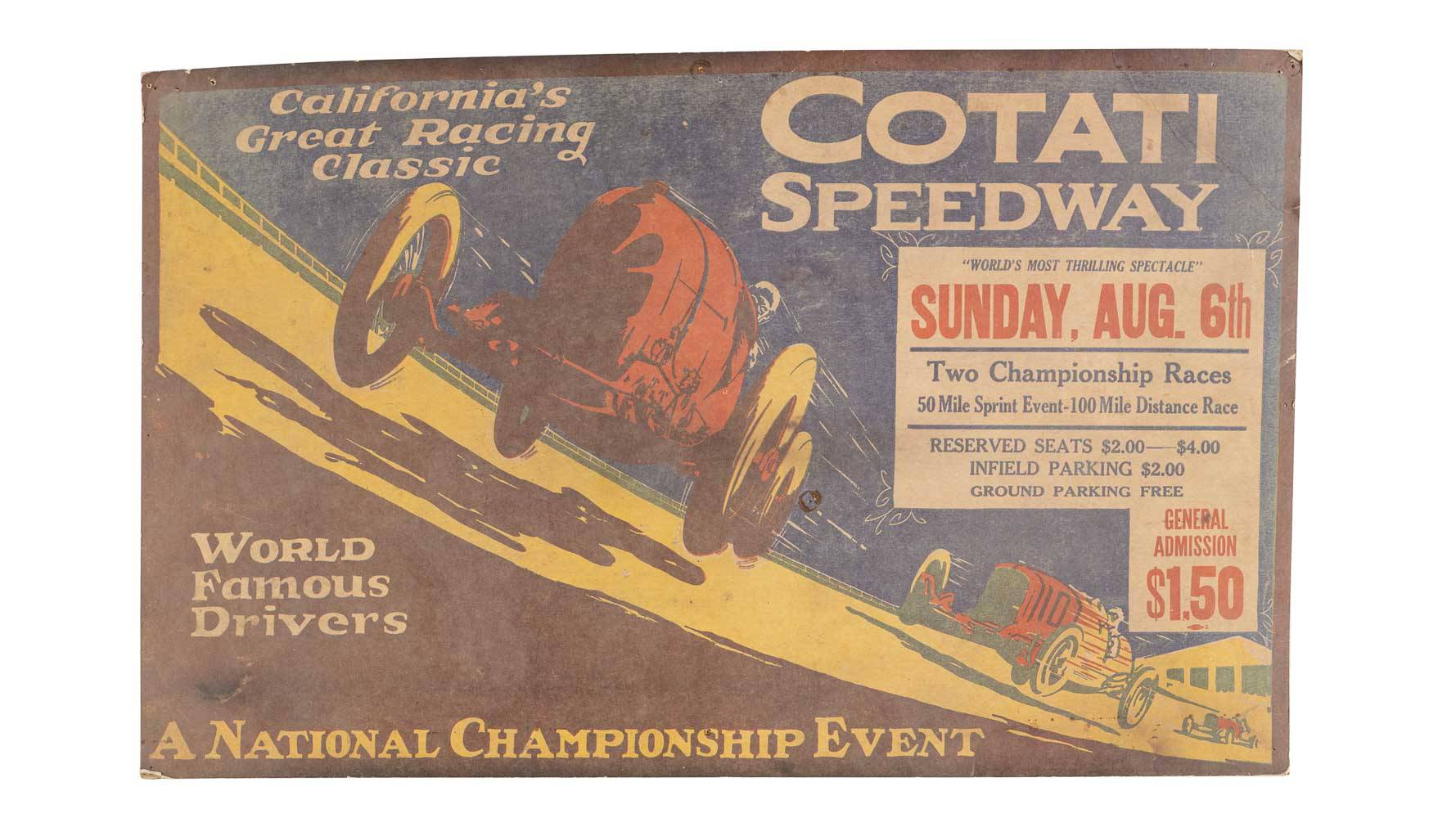 1922 Cotati Speedway National Championship Race Poster Auction