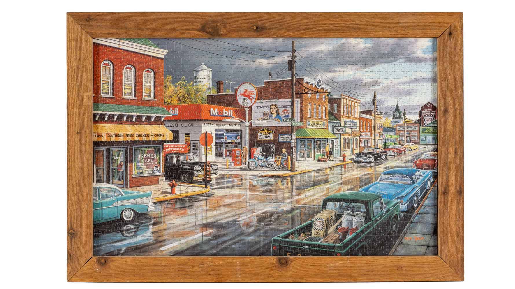 Small Town America Framed Puzzle, Artwork by Ken Zylla Auction