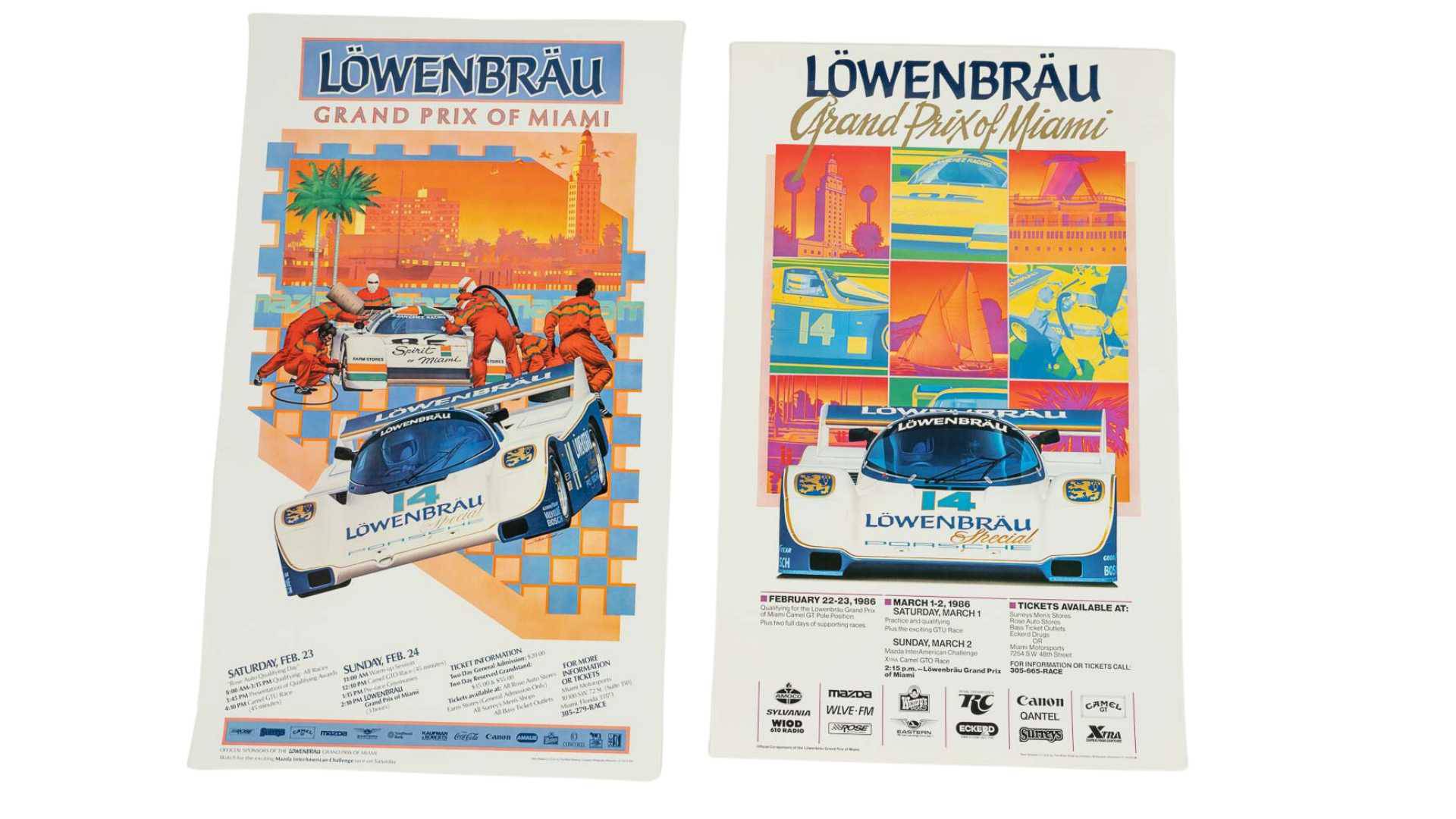 Original Pair of 1985 & 1986 Lowenbrau IMSA Grand Prix of Miami