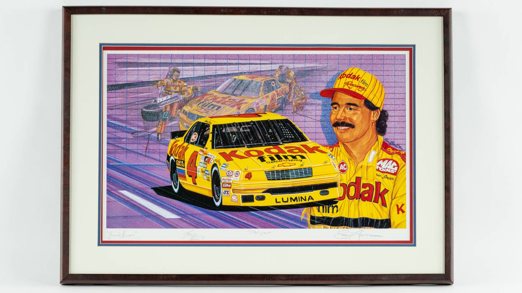 ビンテージ NHRA NASCAR メイン スポンサー 煙草 広告AD＆ パネル 1992 Ernie Irvan No. 4 Kodak Framed Print Signed by Ernie & Artist