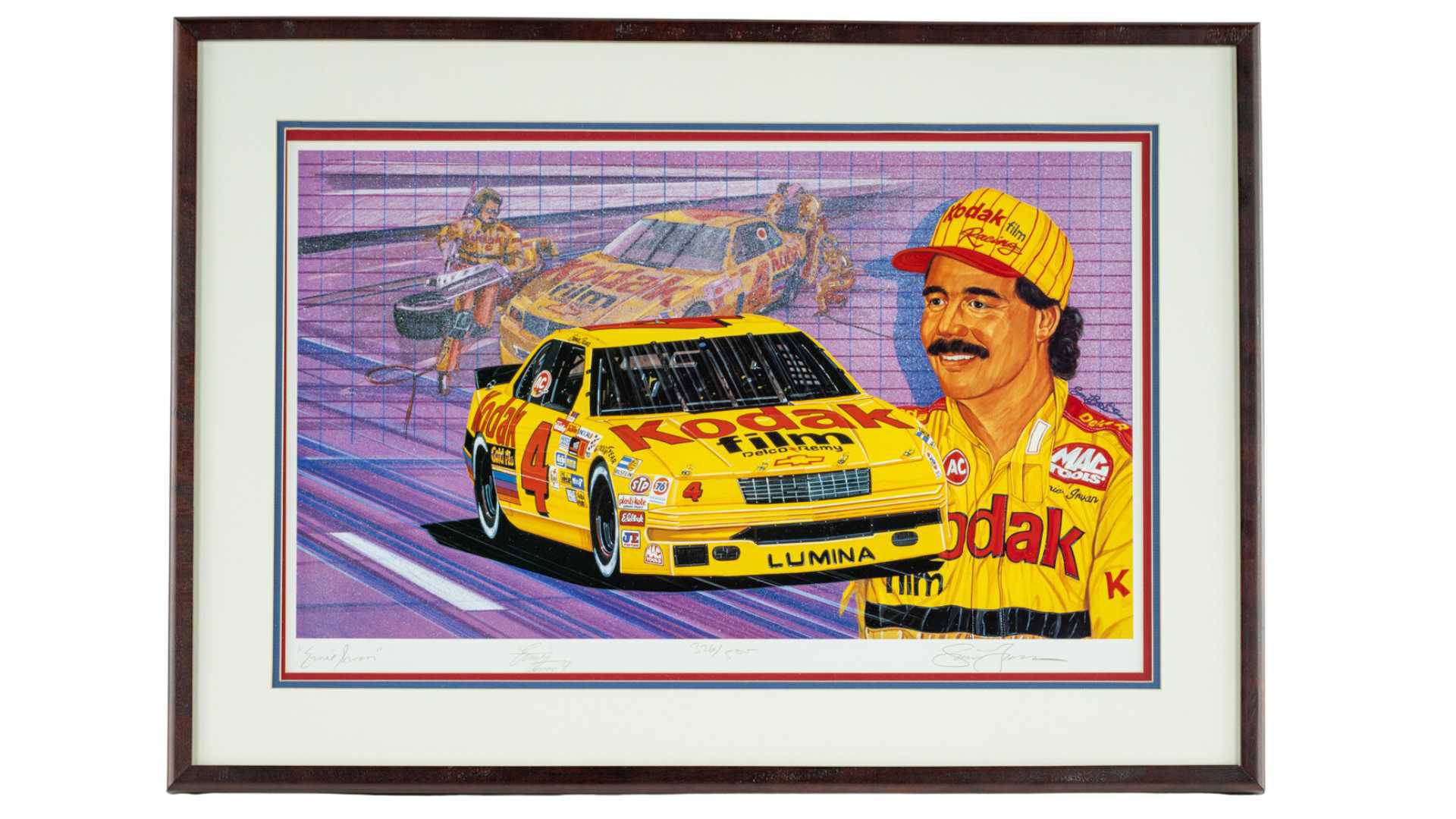 1992 Ernie Irvan No. 4 Kodak Framed Print Signed by Ernie & Artist