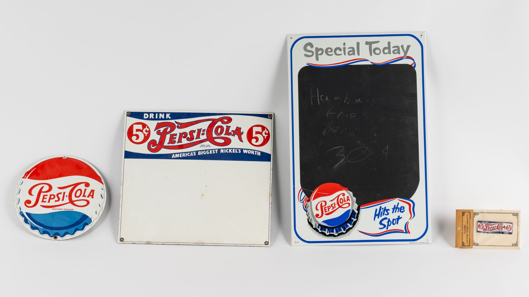 1950s Pepsi-Cola Menu Board & Single-Sided Advertising Signs