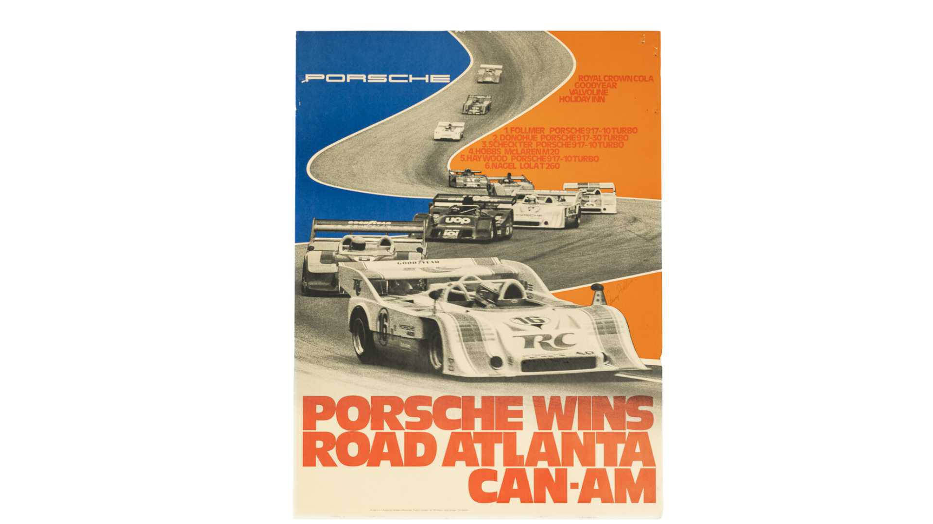 1972 Porsche 917 Wins Road Atlanta Can-Am Factory Poster, Signed
