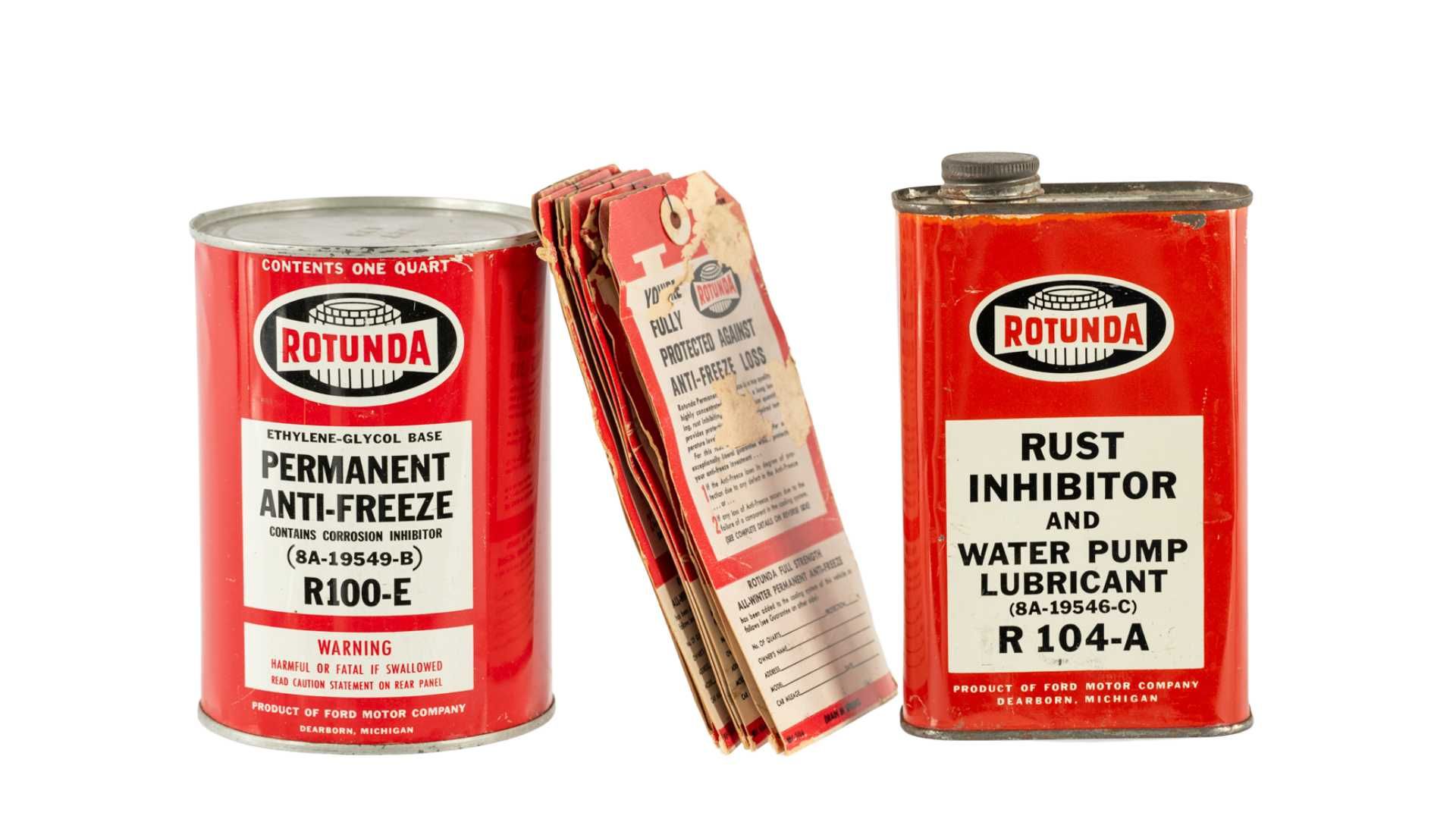 1960s Ford Rotunda Anti-Freeze, Rust Inhibitor & Anti-Freeze Tags