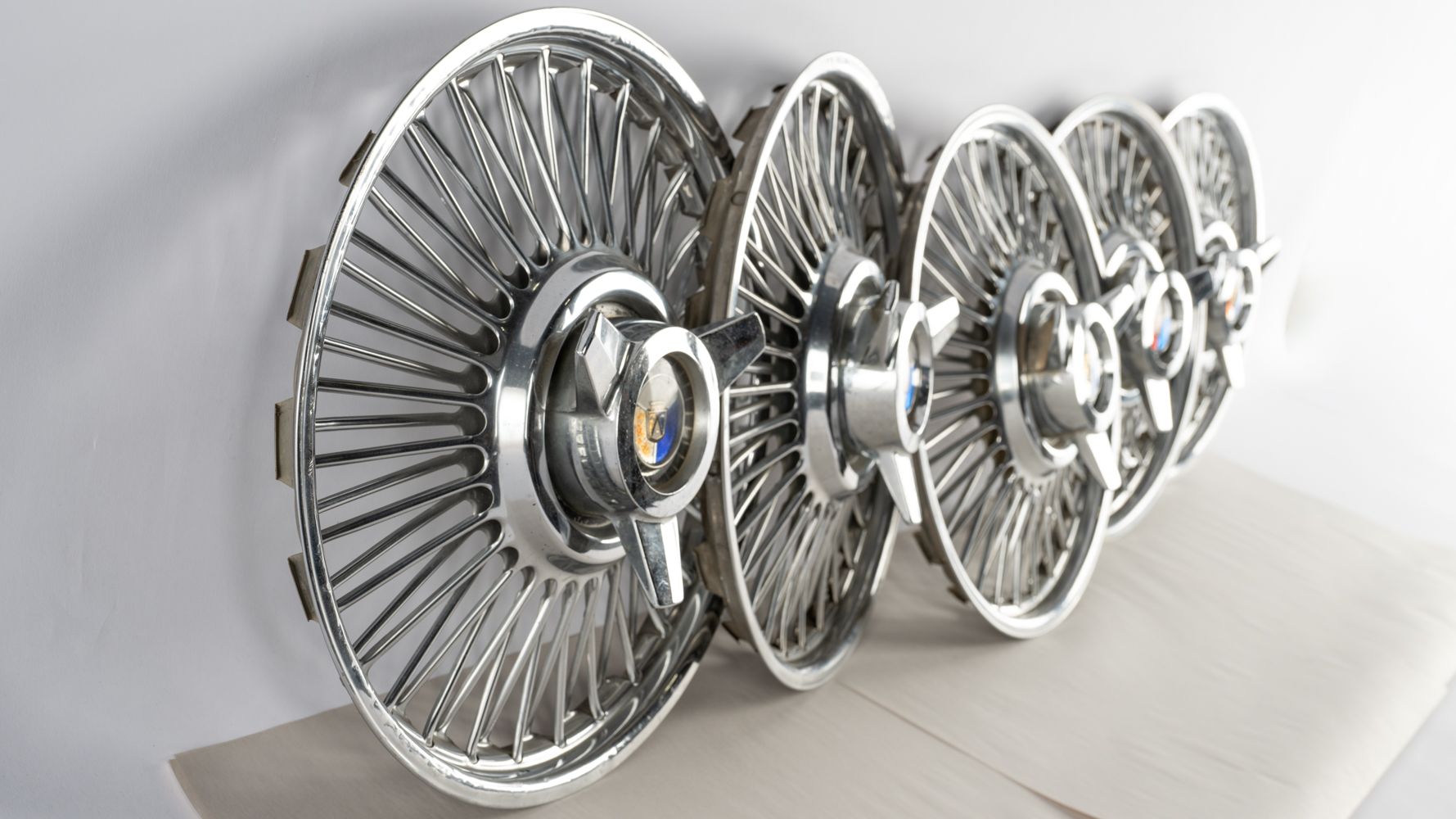 1963-64 Ford Galaxie Wire Spoke Spinner Hubcap Wheel Covers, Set
