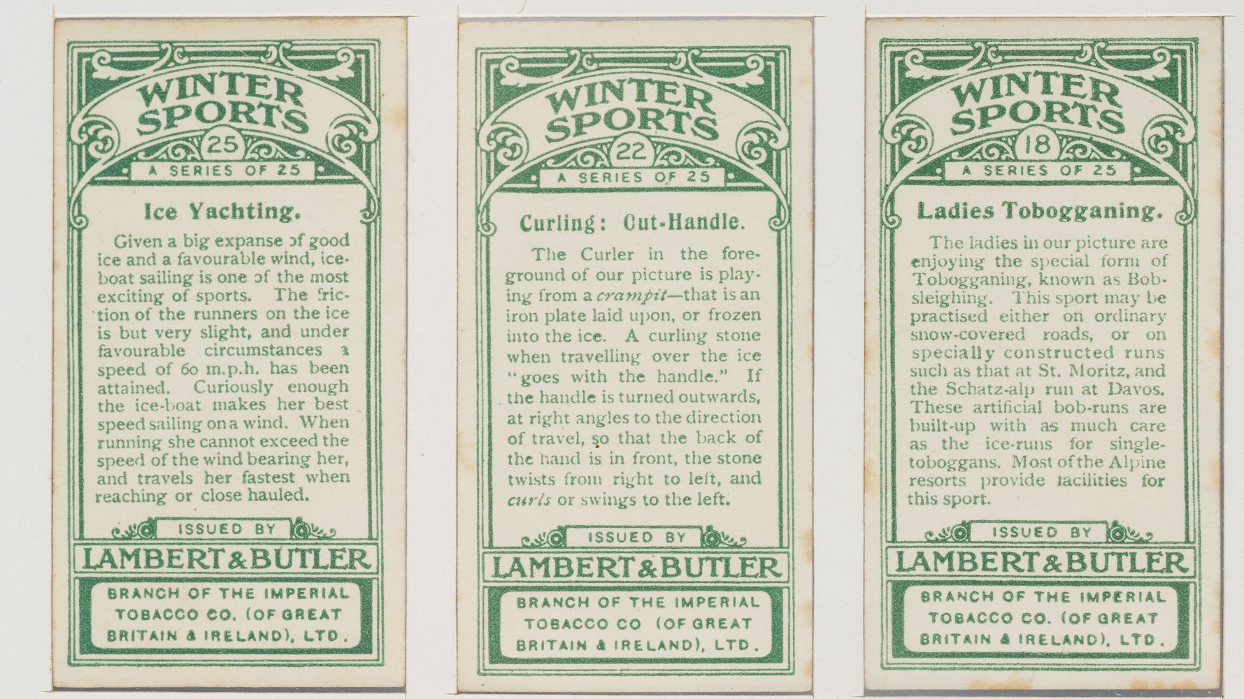 lambert and butler cigarette cards 1914 Lambert & Butler Cigarette Cards Winter Sports Framed Winter Sport Tobacco  Cards Auction