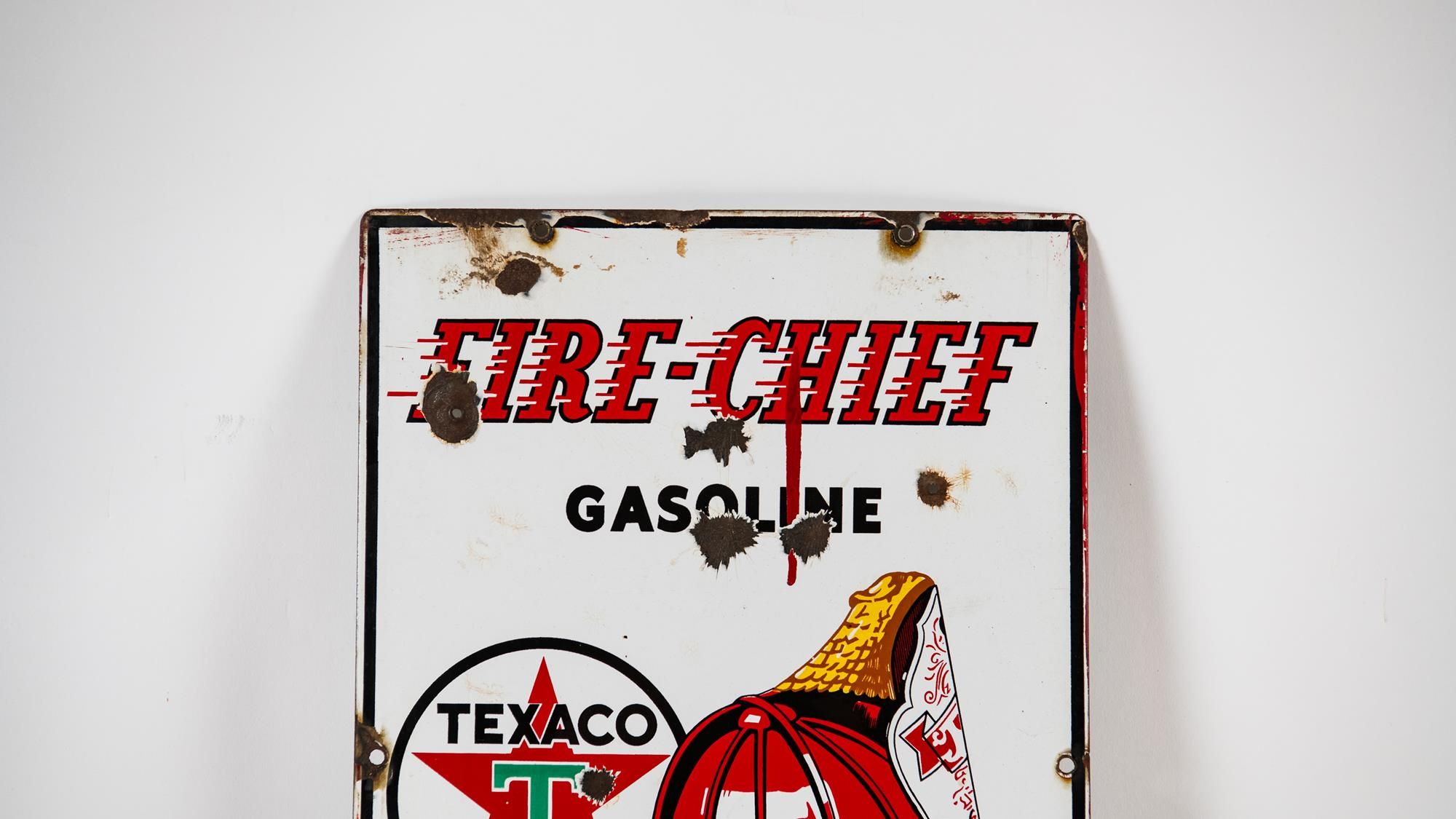 1940 Texaco Fire Chief Gasoline Single-Sided Porcelain Pump Plate