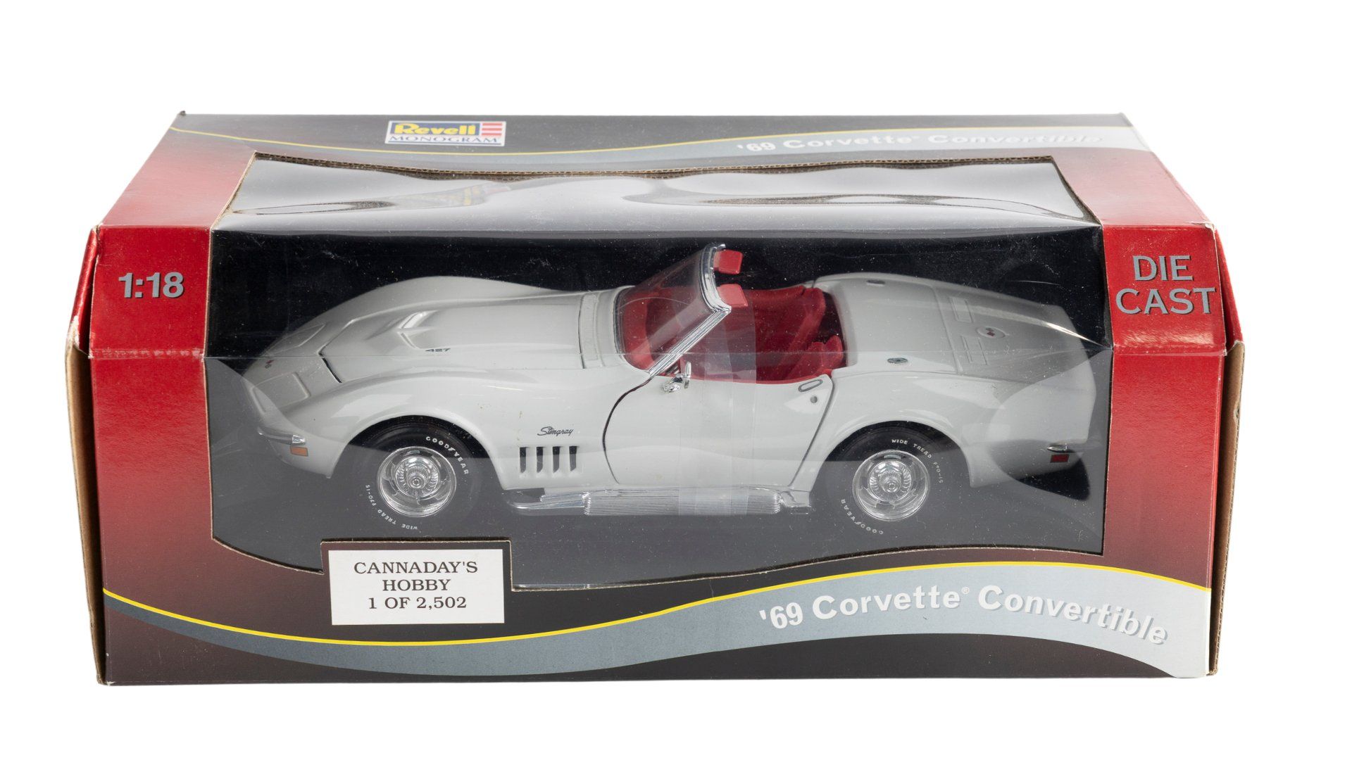 Revell 1:18 1969 Corvette Convertible Die-Cast Model, White & Red