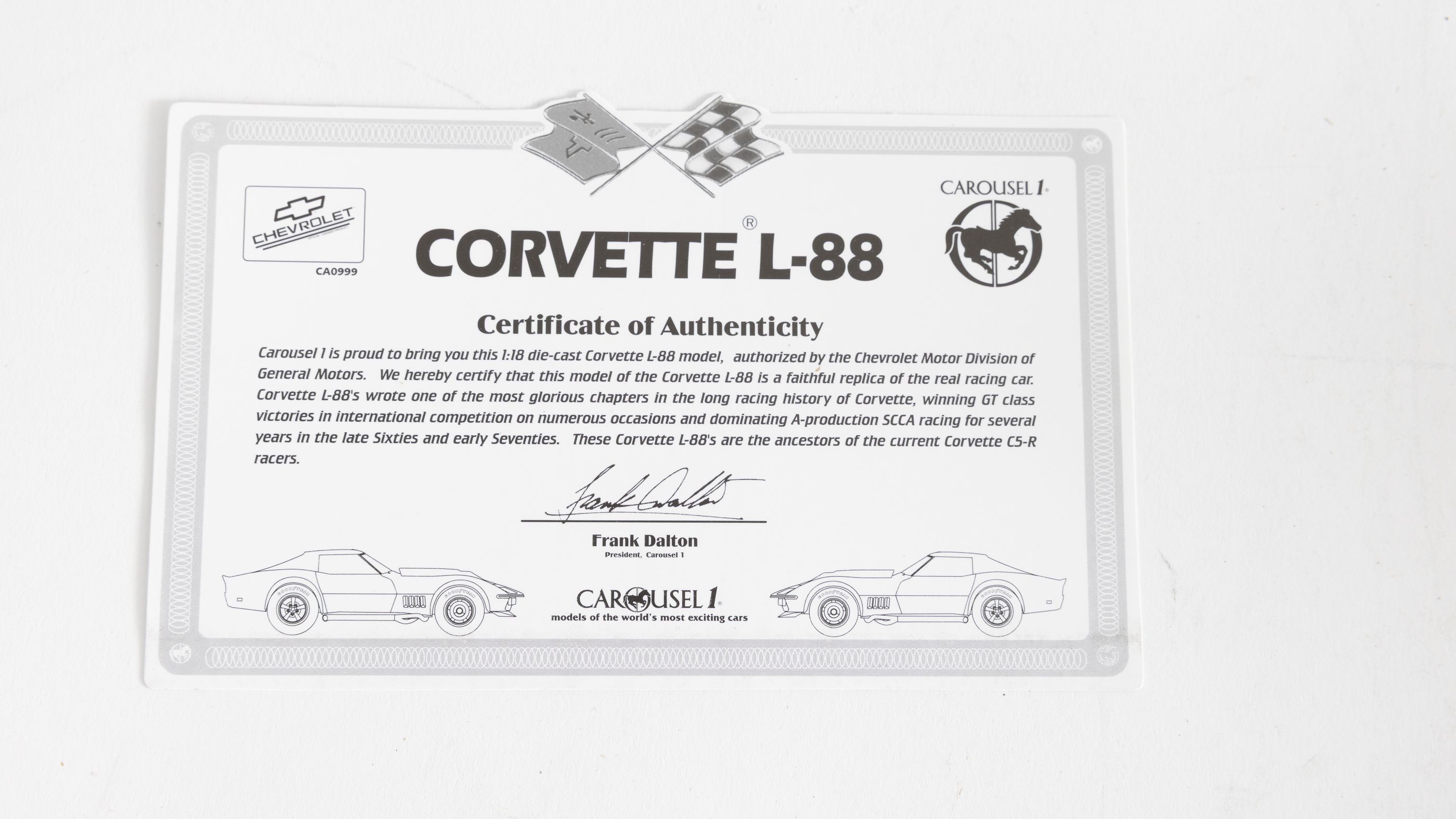 Carousel 1 1:18 1969 Corvette L-88 GM Test Car Die-Cast Model