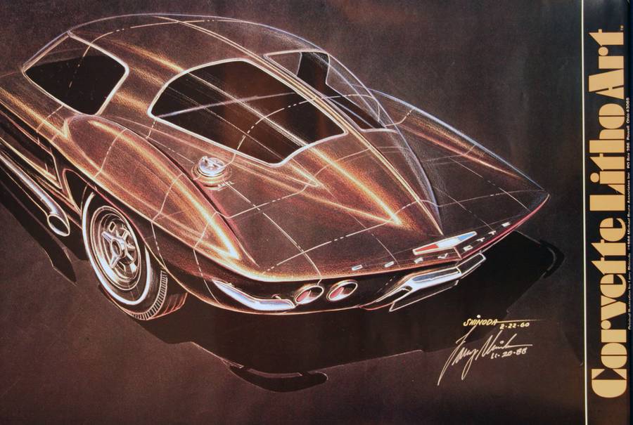 Corvette Litho Art, Signed by Larry Shinoda